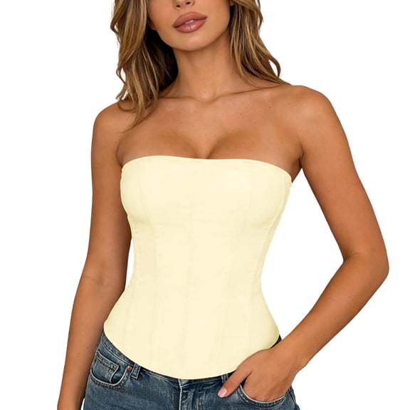 Strapless Corset Top for Women Sexy Mesh Bustier Tops Party Club/Yellow/L
