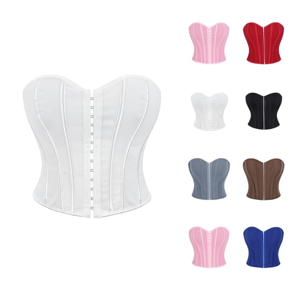 Strapless Corset Tops for Women Lace Up Overbust Boned Bustiers Going out Crop Bandeau Tube Top