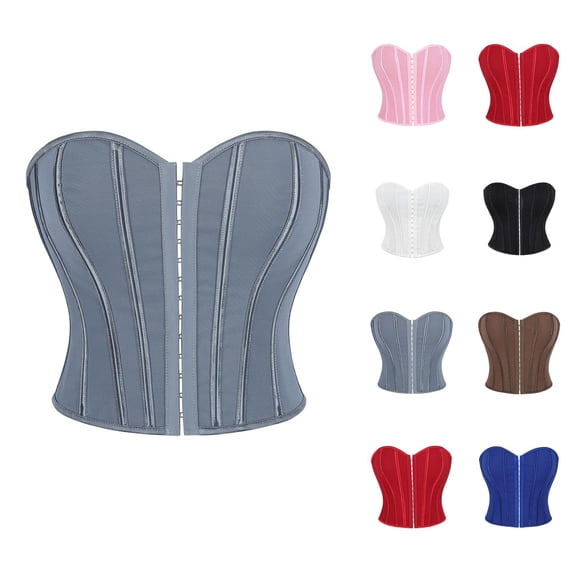 Strapless Corset Tops for Women Lace Up Overbust Boned Bustiers Going out Crop Bandeau Tube Top