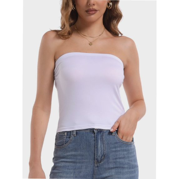 Strapless Crop Tube Tops for Women Solid Color Trendy Sexy Cami Tops