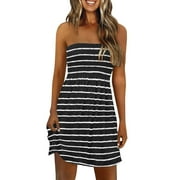 YAOHUA Strapless Dress Dresses for Women 2024 Tunic Dresses for Women 2024 Summer Dress Casual White Maxi Dress Ribbed Dress for Women Tube Top Dress Summer Floral Dress