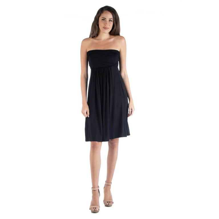 24seven Comfort Apparel Strapless Empire Waist Mini Dress - White - 1X 24seven Comfort Apparel Strapless Empire Waist Mini Dress - White - 1X