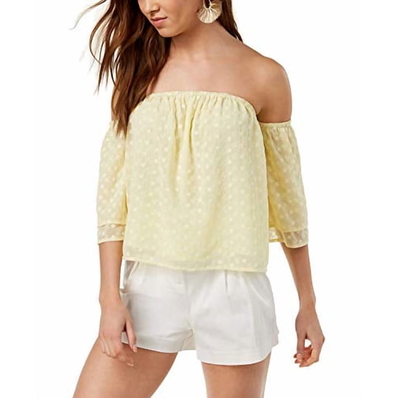 Strapless Eyelet-Detail Top Yellow Eyelet S