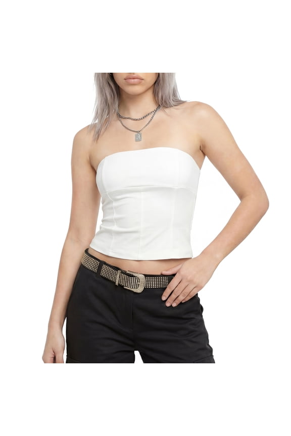 Women's Strapless Corset Seam Stretchy Fitted Tube Top White M
