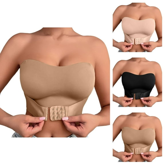 Strapless Front Closure Bras for Women Seamless Full Coverage Racerback Bandeau Bra Tube Top Bralette Everyday Bras
