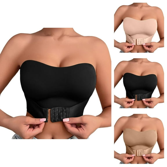 Strapless Front Closure Bras for Women Seamless Full Coverage Racerback Bandeau Bra Tube Top Bralette Everyday Bras