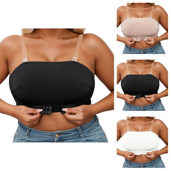 Strapless Front Closure Bras for Women Seamless Non- Breathable Bandeau Bra Tube Top Bralette Everyday Bras