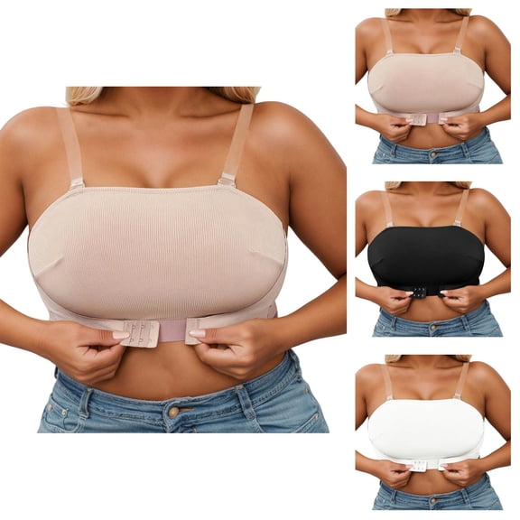 Strapless Front Closure Bras for Women Seamless Non- Breathable Bandeau Bra Tube Top Bralette Everyday Bras
