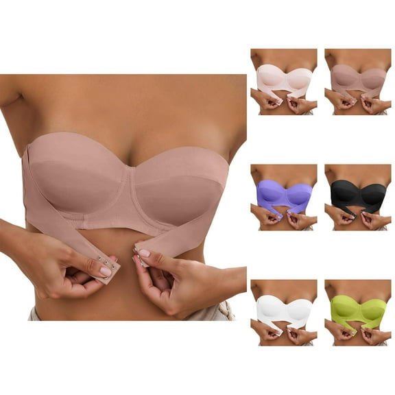 Strapless Front Closure Bras for Women Seamless Non- Push Up Bandeau Bra Tube Top Bralette Everyday Bras