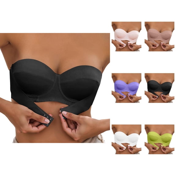 Strapless Front Closure Bras for Women Seamless Non- Push Up Bandeau Bra Tube Top Bralette Everyday Bras