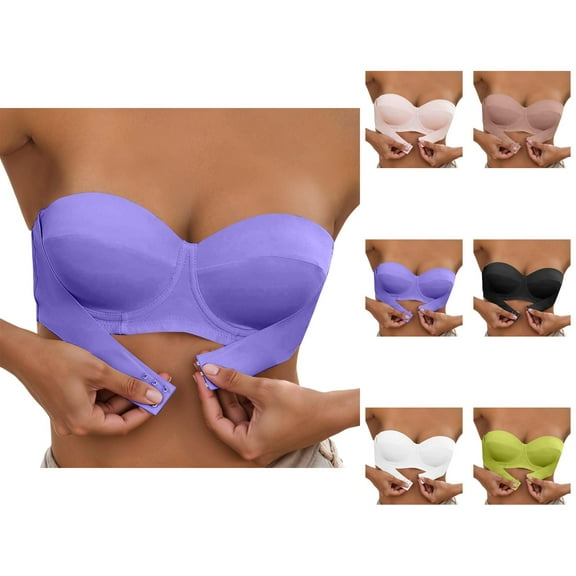 Strapless Front Closure Bras for Women Seamless Non- Push Up Bandeau Bra Tube Top Bralette Everyday Bras