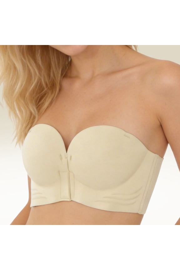 Strapless Front Closure Push Up Bra for Everyday Comfort and Lift Support Without Seamless Underwireless Design Ideal for All Seasons and Everyday Wear, 36, Beige