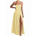 thumbnail image 1 of Strapless Halter Drop Waist Bridesmaid Dresses for Women with Scarf Split Formal Evening Light Yellow L, 1 of 7