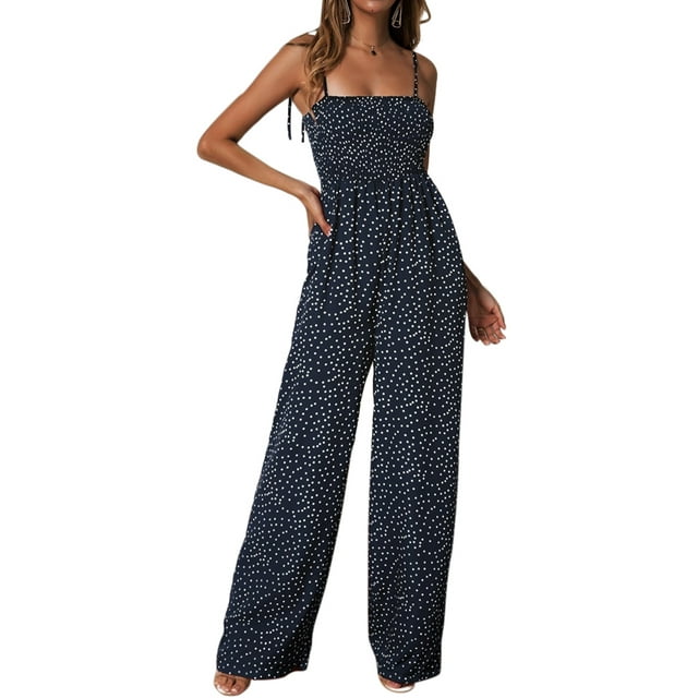 Strapless Jumpsuit For Women Polka Dot Wide Leg Evening Party Playsuit Ladies Casual Loose Rompers Long Trousers