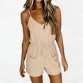thumbnail image 1 of Strapless Jumpsuits for Women Spaghetti Strap Short Romper for Women Soft Drawstring High Waist Loungewear Casual Jumpsuit Shorts with Pockets Beige L, 1 of 6