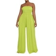 thumbnail image 1 of Strapless Jumpsuits for Women Summer Dressy Smocked Tube Top Rompers One Piece Flowy Wide Leg Pants with Pockets, 1 of 4