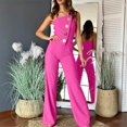 thumbnail image 1 of Strapless Jumpsuits for Women Wide Leg Sleeveless Off Shoulder Rompers Causal Button Irregular One Piece Outfit, 2XL, 1 of 5