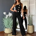 thumbnail image 1 of Strapless Jumpsuits for Women Wide Leg Sleeveless Off Shoulder Rompers Causal Button Irregular One Piece Outfit, S, 1 of 5