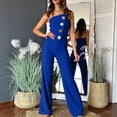thumbnail image 1 of Strapless Jumpsuits for Women Wide Leg Sleeveless Off Shoulder Rompers Causal Button Irregular One Piece Outfit, XL, 1 of 5