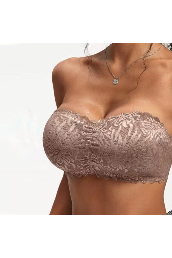 Strapless Lace Bustier, Elasticated Band for Secure Fit, Fashion Camisole to Wear Under Blazers, Sheer Tops & Date Night Attire Complexion Small