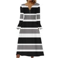 thumbnail image 1 of Strapless Mini Dress Women's Long Sleeve V-Neck Dress Fashion Striped Printed Casual Button V-Neck Flowy Long Maxi Dress with Pockets S-207 Black L, 1 of 5
