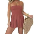 thumbnail image 1 of Strapless Off Shoulder Pleated Short Romper,Strapless Sleeveless Ruched Waist Ruffle Dress, 1 of 9