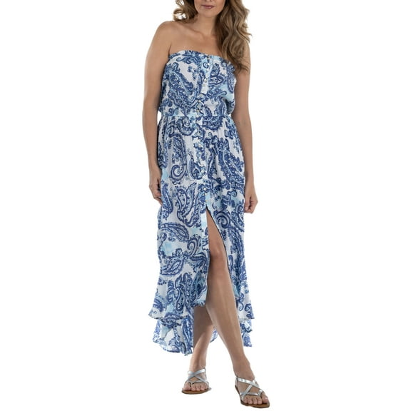 Strapless Paisley Maxi Dress Cover-Up Swimsuit