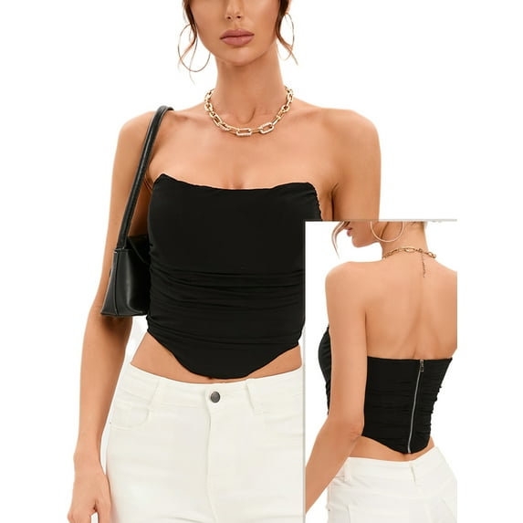 Strapless Party Crop Top Zip Back Outfits Corset Bustiers for Women