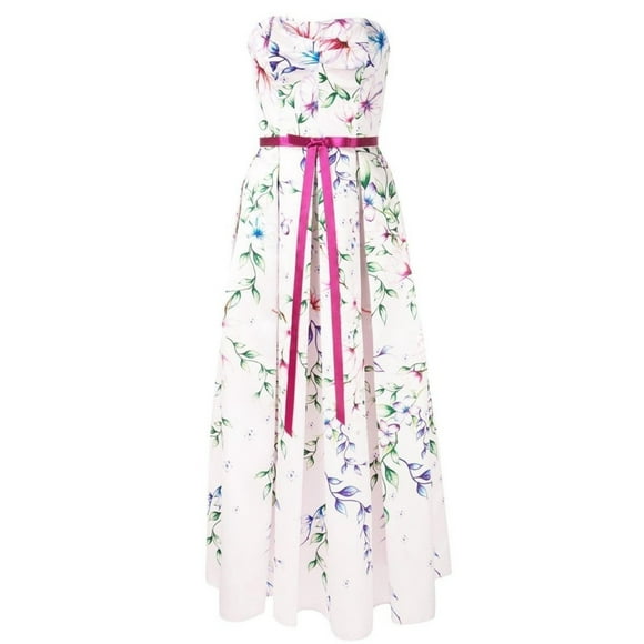 Strapless Printed Mikado Corseted Gown