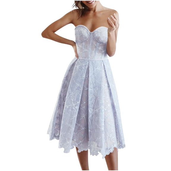Strapless Prom Dress Tea Length for Women a Line Tulles Homecoming Dresses Evening Party Gowns Midi Cocktail Pary Dresseses Boho Wedding Dress Sky Blue XL