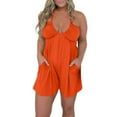 thumbnail image 1 of Strapless Rompers for Women Plus Size Rompers for Women Summer V Neck Backless Overall Shorts Loose Casual Short Jumpsuits with Pockets Boho Jumpsuit for Women Orange L, 1 of 7