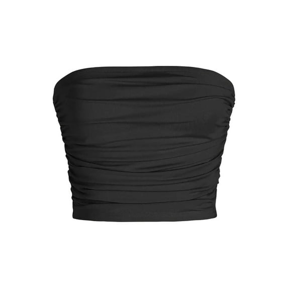 Strapless Ruffle Drape Crop Top