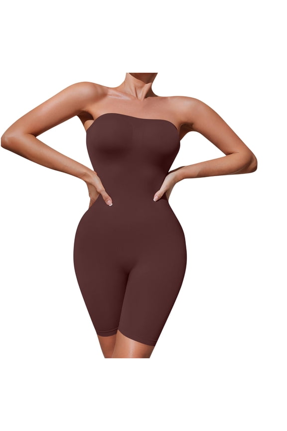 Strapless Shapewear for Women, Mid Thigh Full Shape Wear Tummy Control Bodysuit Butt Lifter Seamless Slimming Body Shaper