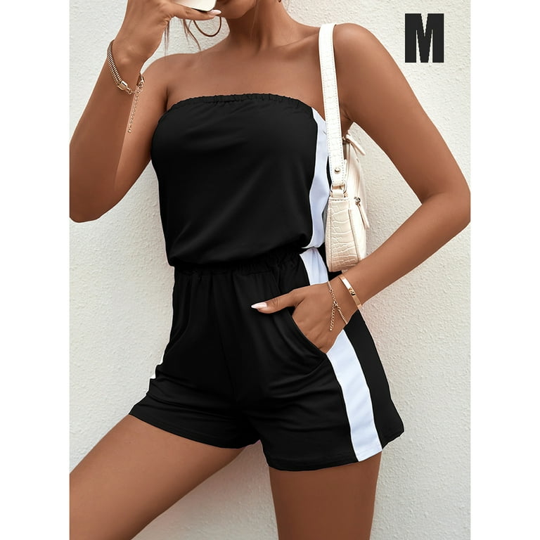 Black strapless romper shorts cheap