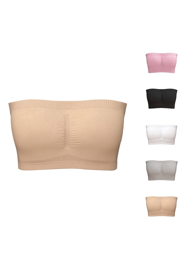 Strapless Strapless Bras for Women No Underwire Full Coverage Lightweight Non-Slip Plus Size Solid Color Bandeau Bra Women Underwear with Build in Bras