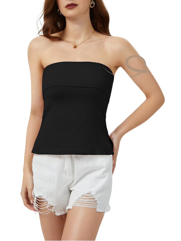 Strapless Tube Tops for Women Backless Bandeau Top Off Shoulder Side Split Summer Bustier Tops