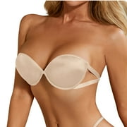 Strapless Underwire Bras for Women Smoothing Open Back Push up Bra Demi Unlined Underwear Seamless Bralette, Beige