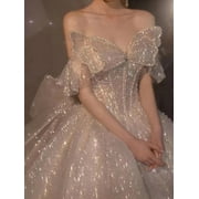 Strapless Wedding Dress Off The Shoulder With Bow Glittery Lace Bridal Bal Gown Vestido De Noiva Plus Size Made Custom