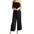 thumbnail image 1 of Strapless Wide Leg Jumpsuits for Women Casual Loose String High Waist Tube Top Romper Off Shoulder Side Slit Jumpers, Black, L, 1 of 5