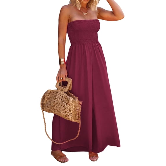 Strapless Women's Sleeveless Jumpsuit Summer Casual Loose Jumpsuit Women's with Pockets Jumpsuit