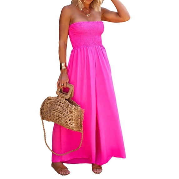 Strapless Women's Sleeveless Jumpsuit Summer Casual Loose Jumpsuit Women's with Pockets Jumpsuit