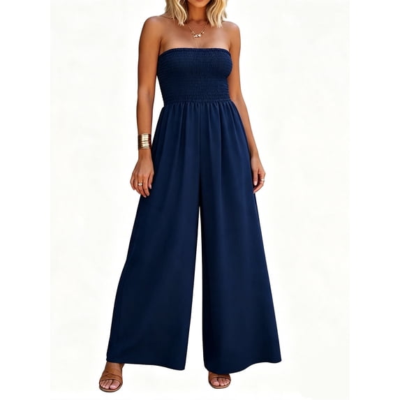 Strapless Women's Sleeveless Jumpsuit Summer Casual Loose Jumpsuit Women's with Pockets Jumpsuit