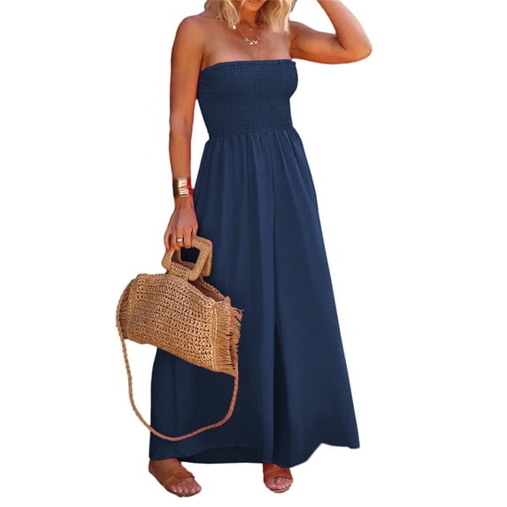 Strapless Women's Sleeveless Jumpsuit Summer Casual Loose Jumpsuit Women's with Pockets Jumpsuit