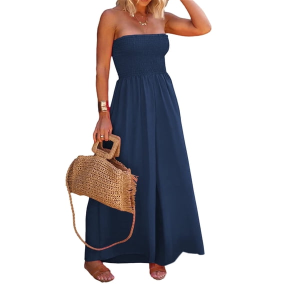 Strapless Women's Sleeveless Jumpsuit Summer Casual Loose Jumpsuit Women's with Pockets Jumpsuit