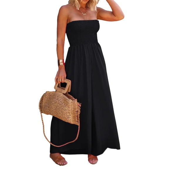 Strapless Women's Sleeveless Jumpsuit Summer Casual Loose Jumpsuit Women's with Pockets Jumpsuit