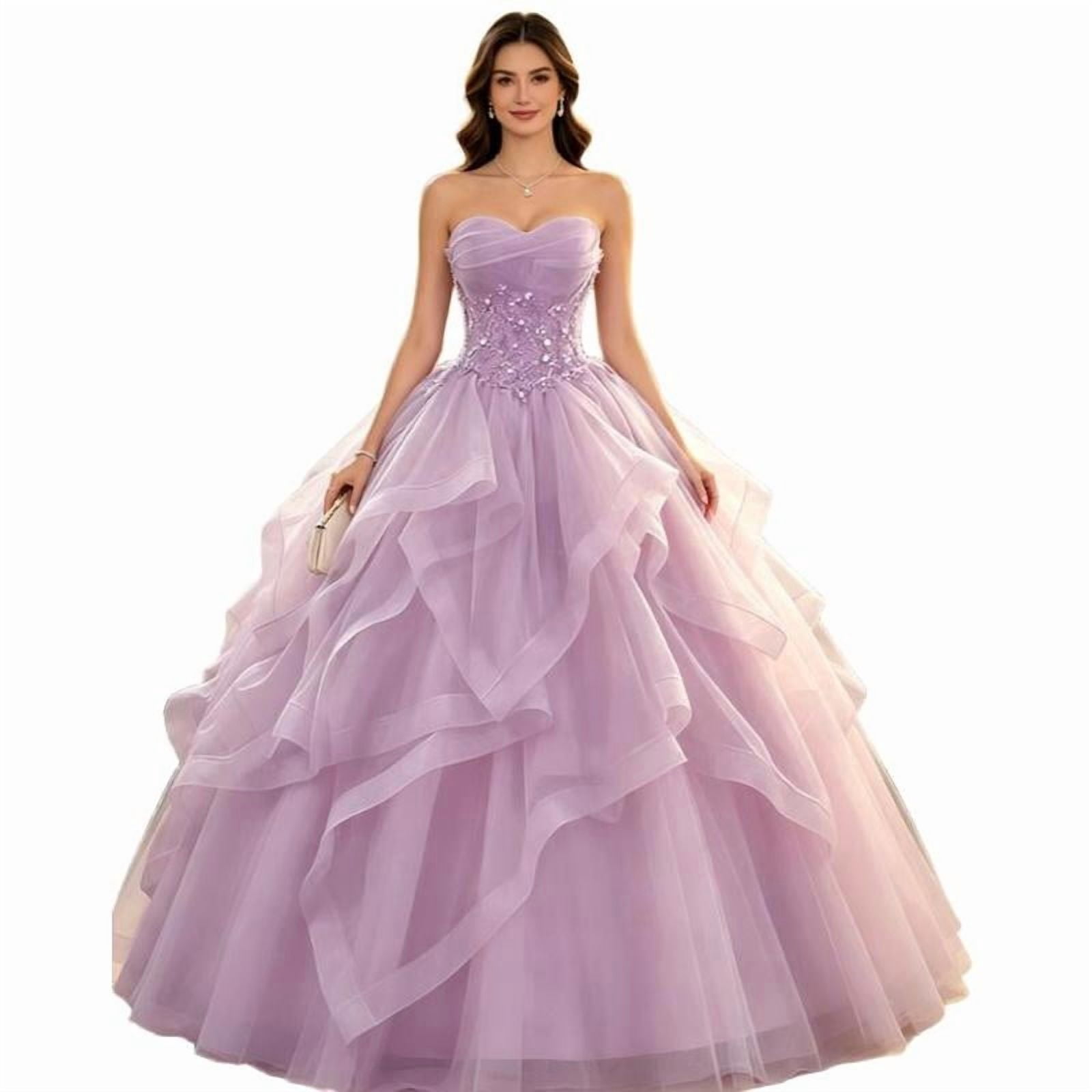 Strapless lace beaded floor-length gown, available in multiple colors