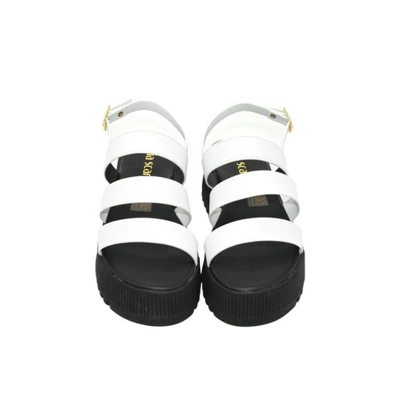Strappy Black/White Platform Wedge w/ Lug Sole