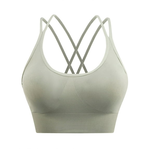 Strappy Cross Back Sports Bra for Women Supportive Athletic Cami Bras Racerback Workout Exercise Gym Tank Tops