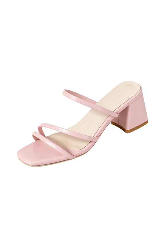 Strappy Heels For Women Low Chunky Block Heel Heeled Sandals Square Open Toe Slip On Slides Mules Pink 42