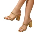 thumbnail image 1 of Strappy Heels for Women Low Chunky Block Heeled Sandals Open Toe Slides Backless Dress Slip On Mules Gold Size 6, 1 of 8